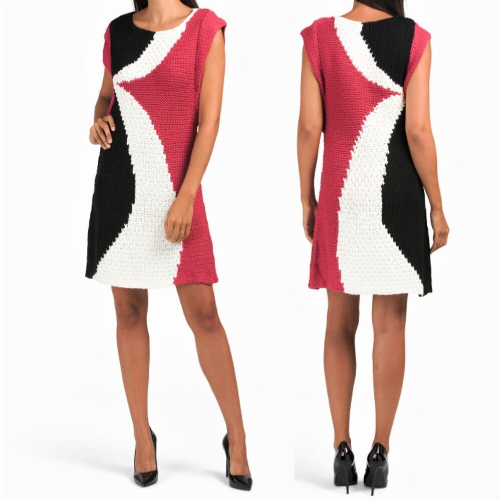NWT Vertigo Paris Women's Color Block Crochet Knit Mini Dress